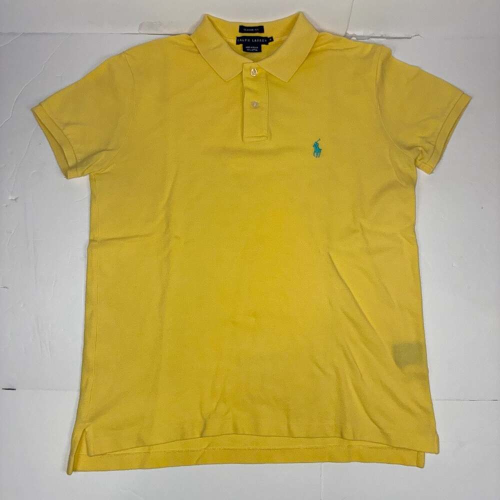 Ralph Lauren Classic Fit Women Polo Shirt Yellow with Turquoise Pony Logo M